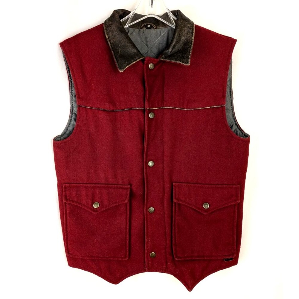 StS Ranchwear Men’s MED Lariat Red Lined Wool Western Vest Leather Collar